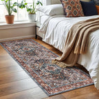 KOZYFLY Runners for Hallways 2x6 Ft Washable Kitchen Runner Rug Boho Runner Rug for Entryway Indoor Printed Oriental Faux Wool Floor Carpet Runner for Bedroom Kitchen Hall, Brick Red/Orange/Green
