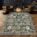 RUGSURE Washable Area Rugs - Perfect for Living Room, Bedroom, Kids Room, Nursery - Stain & Water Resistant Non-Slip, Pet & Child Friendly, Vintage Tribal Area Rugs (Green, 8' x 10')