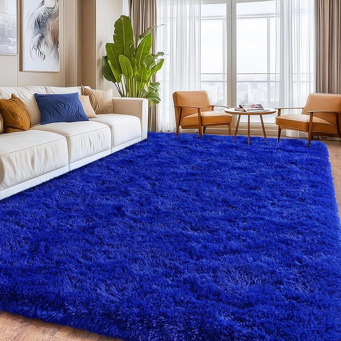 Extra Large 10x14ft Fuzzy Rug Blue Fluffy Rug for Living Room, Big Plush Non-Skid Shag Carpet, Soft Shaggy Rugs for Bedroom Indoor Modern Home Decor