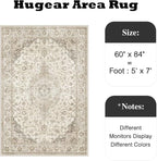 HUGEAR Area Rug 5x7 Vintage Brown Machine Washable Living Room Rugs Thin Neutral Floral Vacuumable Low Pile Carpet Bedroom Office Dining Room Laundry Room Non Slip Soft Lightweight