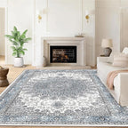 5’x7’ Area Rugs for Living Room Non Slip Washable Low Pile Area Rugs for Bedroom Dining Foldable Vintage Carpets Blue
