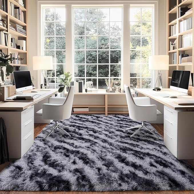 Shaggy Modern Shag Area Rug for Bedroom, Upgrade Non-Slip Plush Fluffy Carpet for Kids Room Home Decor, Plush Area Rug Tie Dye Stripes 5x7Ft