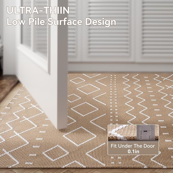 Hallway Runner Rug 2x5, Washable Kitchen Runners Non Slip, Ultra Thin Entryway Floor Mat Fit Under Door, Soft Low Pile Cotton Boho Carpet for Laundry Outdoor Bedroom