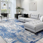 Washable Area Rugs 6'x8' Non-Slip Modern Abstract Soft for Living Room Entryway Bedroom Nursery, Print Pattern, Blue Grey Navy Gray
