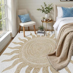 Boho Washable Rugs for Bedroom 2x3, Modern Sun Print Soft Minimalism Area Rug, Non Slip Low Pile Abstract Carpet for Classroom Living Room Decor Dining Room Sofa Kids Nursery Room, Beige Yellow