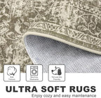 KILOCOCO Hallway Runner 2x6 Rug Runner Printed Vintage Floral Washable Kitchen Runners Non-Slip Rubber Backed Runners for Hallways Laundry Room Distressed Boho Rugs for Entryway Bedroom, Taupe/Green
