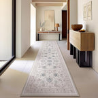 Phantoscope Washable Runner Rug 2'x10' Non-Slip, Vintage Neutral Hallway Rugs for Entryway, Stair, Bedroom, Distressed Boho Floral Medallion Pattern, Low-Pile Foldable Carpet, Cream Beige/Neutral