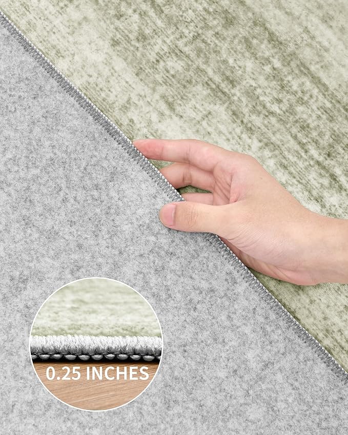 Art&Tuft Washable Rugs 6x9, Low Pile Area Rugs for Living Room - Non Slip and Stain Resistant Soft Thin 6x9 Rug for Bedroom, Dining Room, Kitchen, Office, Green