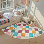 jinchan Macy Kids Rug for Nursery 5ft Radius Corner Washable Area Rug Modern Colorful Quarter Circle Rug Soft Non-Slip Carpet for Bedroom Playroom Daycare Reading Nook Classroom Confetti on Cream
