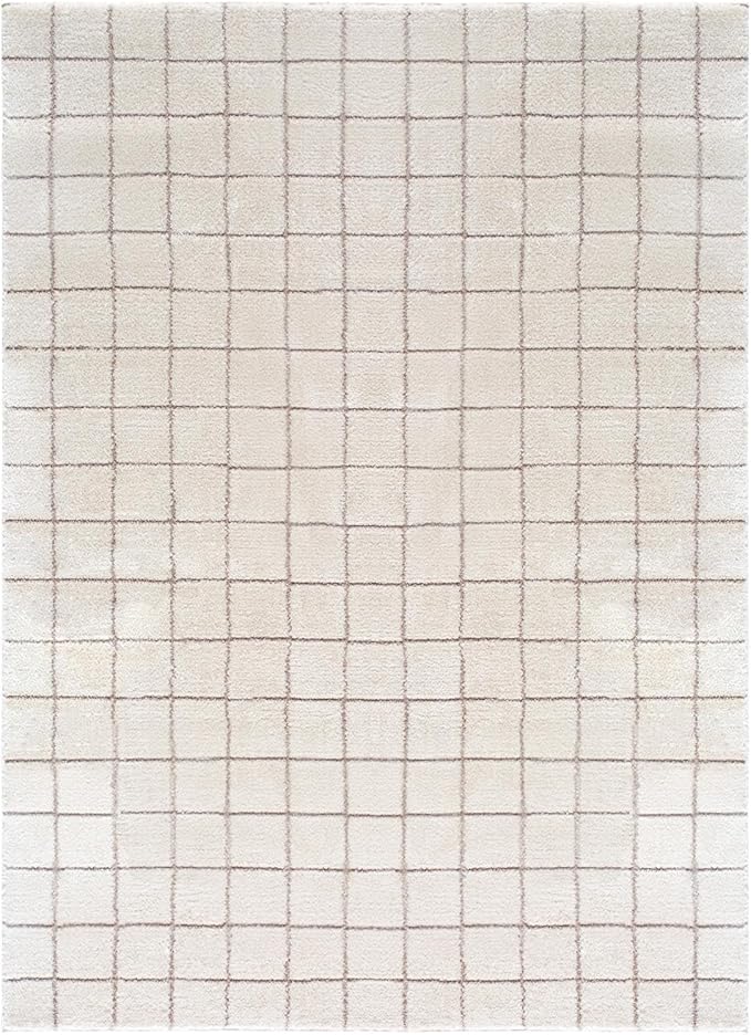 Livabliss x Our PNW Home Cascade Minimalist Grid Area Rug, 2'7" x 7'3", Grid Ivory/Taupe