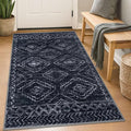 KILOCOCO Boho Entryway Rug 3x5 Area Rug Washable Non Slip Throw Rugs Soft for Kitchen Living Room Dining Bedroom Geometric Moroccan Carpet, Black/Navy