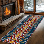 Dark Blue Runner Rug, 2x7ft Red Yello Diamond Hallway Decor Carpet, Corridor & Foyer Long Accent Rug, Entrance Non-Slip Mat Washable Rugs, Southwestern Stylish Home Decor Runner