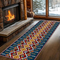 Dark Blue Runner Rug, 3x10ft Red Yello Diamond Hallway Decor Carpet, Corridor & Foyer Long Accent Rug, Entrance Non-Slip Mat Washable Rugs, Southwestern Stylish Home Decor Runner