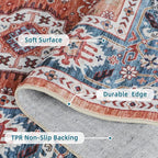 Dripex Vintage Washable Area Rug - 4x6 Distressed Rugs for Living Room Bedroom Oriental Medallion Floral Print Carpet Low-Pile Indoor Soft Non-Slip Accent Rug Farmhouse Office Home Decor