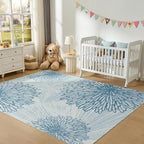 WITSHOCK 7x9 Washable Rug for Living Room,Modern Floral Distress Print Pattern Area Rugs,Stain Resistant with Non Slip Backing Carpet for Dining Room,Bedroom & Home Decor,Blue/Light Blue