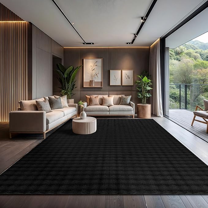 CAMILSON Modern Black Non Slip Rug 8x10 Ultra Soft High Pile Area Rugs Non Skid Rubber Backing Durable & Easy to Clean Carpet for Living Room Bedroom Kids Room Indoor Use (8 x 10 Black)