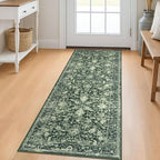KILOCOCO Hallway Runner 2x5 Kitchen Runner Rug Printed Vintage Floral Washable Non-Slip Runners for Hallways Laundry Room Rugs Distressed Boho Rug Runners for Bedroom, Green