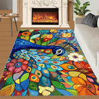 Boho Peacock Rug Large - 8x10 Rug, Colorful Peacock Washable Rugs for Living Room, Teal Turquoise Carpet, Modern Style Non-Slip Area Rugs for Bedroom, Aesthetics Carpet - Peafowl Home Decor & Gifts