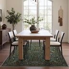Bavni Floral Dark Green Area Rugs 5x7, Vintage Boho Carpet Machine Washable, Non Slip Soft Low Pile Thin Rug for Bedroom, Living Room, Dining Room, Nursery