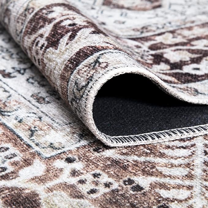 Bloom Rugs Caria Washable Non-Slip 6x9 Rug - Beige/Brown Traditional Area Rug for Living Room, Bedroom, Dining Room, and Kitchen - Exact Size: 6' x 9'