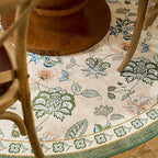 jinchan Elora 8ft Floral Round Rug for Dining Room Washable Living Room Rug Vintage Romance Design Non Slip Indoor Floor Cover Lightweight Low-Profile Throw Carpet for Bedroom Porch Patio, Green/Beige