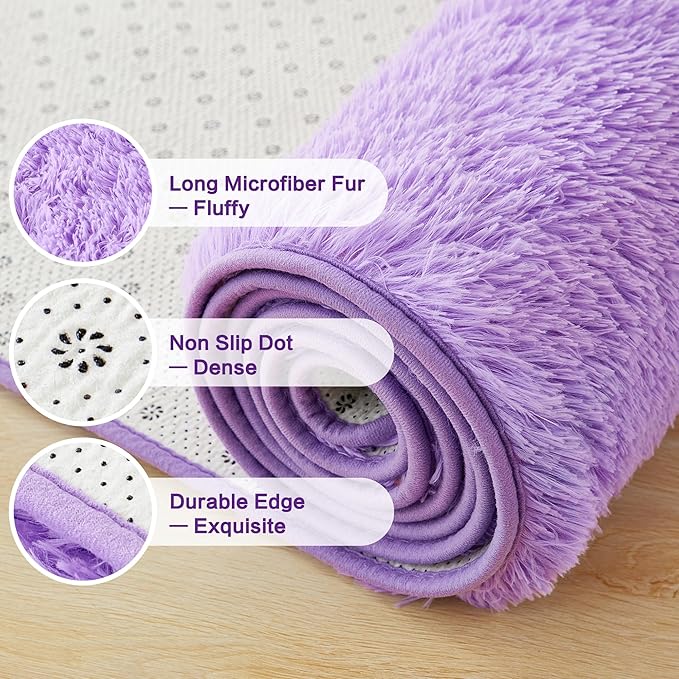 Andency 6x9 Area Rugs Purple,Large Shag Fluffy Soft Shaggy Rugs for Living Room Bedroom, Non-Slip Thick Plush Carpet for Kids Girls and Boys, Dorm Nursery Home Decor Aesthetic