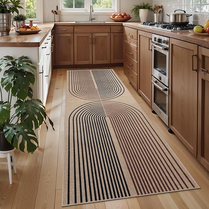Tangsoo Rainbow Easy Jute Rug 2.6x8 Washable Runner Rug for Hallways,Non-Slip Thin Dark Brown Outdoor Rug,Modern Farmhouse Carpet for Porch Laundry Bedroom Living Room Entryway