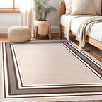 Beverly Rug Non Slip Area Rugs 8x10 Modern Bordered Non Skid Rubber Backing Soft Area Rug for Living Dining Room Easy to Clean Non Shedding Kitchen Bedroom Indoor Carpet 8 x 10 Beige-Brown