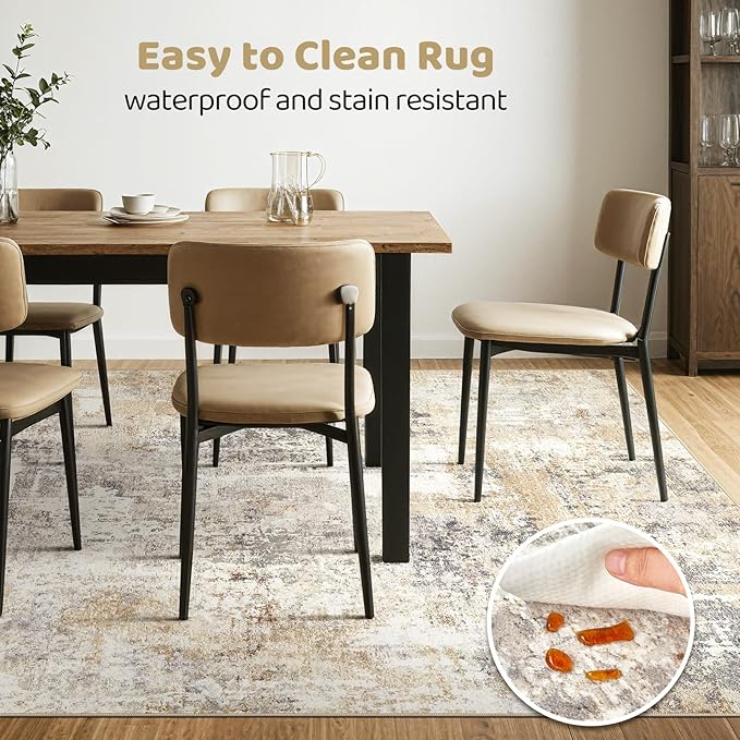 12x18 Rug Living Room: Washable Extra Large Abstract Modern Soft Area Rug Stain Resistant Indoor Floor Non-Slip Accent Carpet for Bedroom Nursery Playroom Office Dining Room Home House- Gray Gold