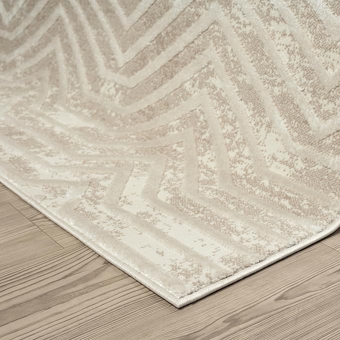 Abani Terra Cream 6' x 9' Area Rug for Living Room, Bedroom - Geometric Lines Pattern - Durable & Easy to Clean
