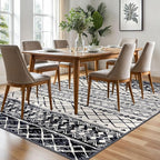 KUTA 6x9 Boho Area Rug for Living Room, Moroccan Washable Kitchen Rugs Non Slip, Black Navy Blue Ultra Soft Print Geometric Low-Pile Throw Carpet for Bedroom Nursery Dorm Decor