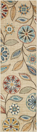 Maples Rugs Reggie Floral Runner Rug - Made in USA - Washable, Non Slip Indoor Carpet for Kitchen, Hallway, and Laundry Room, 2' x 7', Beige