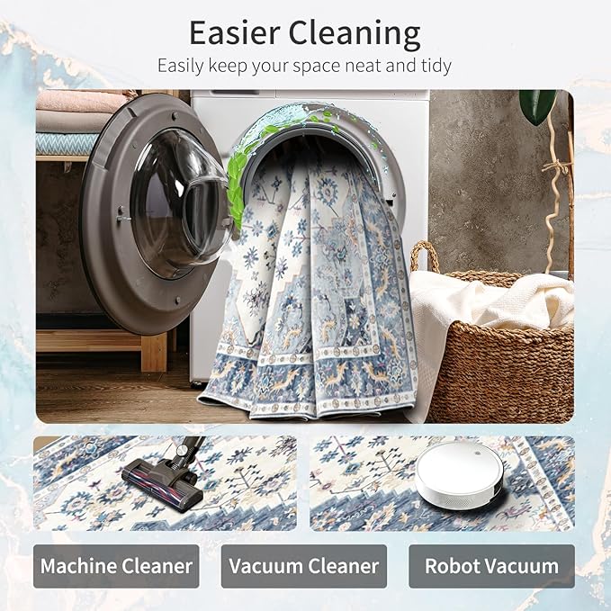 Enkor Area Soft Rugs 2x3 Washable Non Slip Boho Small Floor Entryway Rugs for Living Room Bedroom, Vintage Style Farmhouse Mat for Kitchen Blue & White