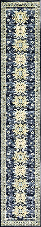 Unique Loom Taftan Collection Border Geometric Tribal Inspired Design Area Rug (3' 0 x 16' 5 Runner, Navy Blue/ Gold)