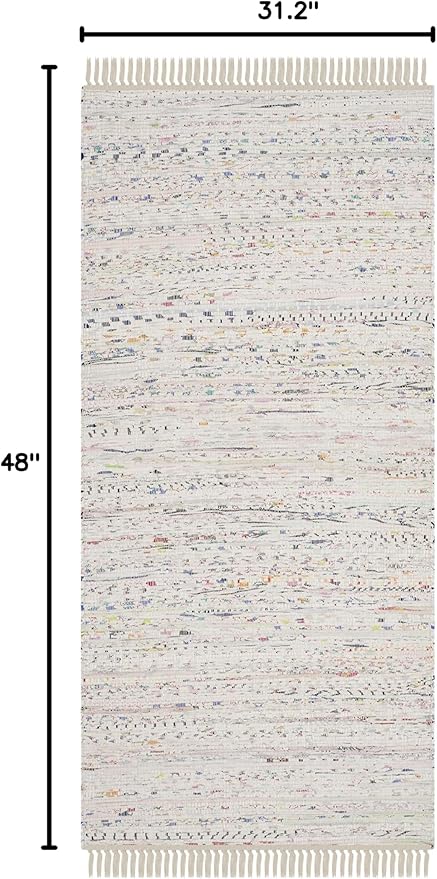 SAFAVIEH Rag Rug Collection Accent Rug - 2'6" x 4', Ivory & Multi, Handmade Boho Stripe Cotton, Ideal for High Traffic Areas in Entryway, Living Room, Bedroom (RAR121G)