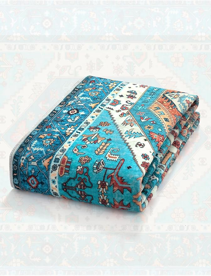 SERISSA Boho Washable Runner Rug, 2'6"x8' Rug Runner Non-Slip Vintage Blue Hallway Kitchen Runner Rug Ultra Soft Print Distressed Tribal Floor Carpet Runner for Bedroom Bathroom Laundry Room