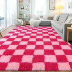Area Rugs for Living Room, Soft Shaggy Carpets for Living Room, Fuzzy Rugs for Kids' Room, Perfect Decor for Modern Home Hot Pink Grid 4x6 Feet