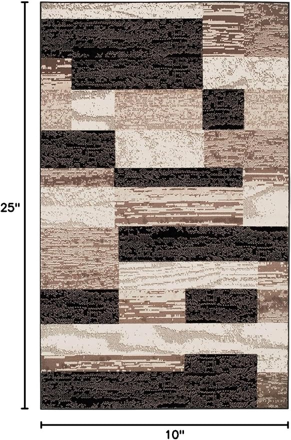 Superior Indoor Area Rug, Plush Carpet Cover, for Kids or Pets, Hallway, Entryway, Living Room, Dining, Bedroom, Office, Kitchen, Modern Geometric Patchwork, Rockwood Collection, 12' x 18', Chocolate