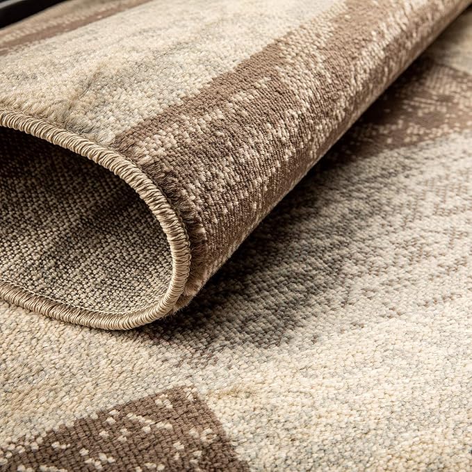 SUPERIOR Indoor Area Rug, Jute Backed, Modern Geometric Patchwork Floor Decor for Bedroom, Office, Living Room, Entryway, Hardwood Floors, Rockwood Collection, 5' x 8', Slate