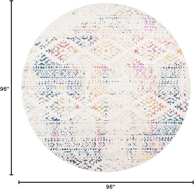 SAFAVIEH Tulum Collection Area Rug - 8' Round, Ivory & Blue, Moroccan Boho Tribal Design, Non-Shedding & Easy to Clean, Ideal for Living Room, Bedroom, Dining Space (TUL272C)
