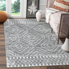 Wonnitar Moroccan Area Rugs 3x5, Gray Washable Entry Rug,Non-Slip Boho Small Bedroom Throw Mat, Non-Shedding Farmhouse Soft Low Pile Floor Carpet for Kitchen Bathroom Living Room (Silver Grey,3'x5')