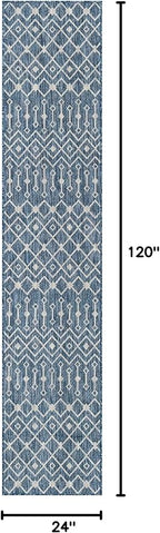 Unique Loom Outdoor Trellis Collection Area Rug - Tribal Trellis (2' x 10' Runner, Blue/ Ivory)