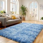 Andency 8x10 Area Rugs for Living Room, Non-Slip Fluffy Soft Large Shag Bedroom Carpet, Tie-Dyed Blue Big Indoor Thick Nursery Rug for Kids Dorm Home Decor Aesthetic
