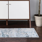 Rugs.com Leipzig Collection Rug – 8 Ft Runner Blue Low-Pile Rug Perfect for Hallways, Entryways