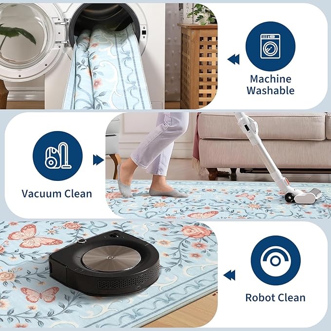 GarveeHome 2x3 Floral Area Rug Non Slip Entryway Mat Low Pile Stain Resistant Butterfly Kitchen Rugs Soft Small Throw Carpet for Dining Room Bedroom Washable Bow Rugs for Living Room Bathroom, 2x3