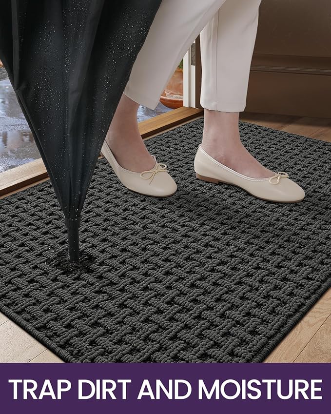 DEXI Front Entryway Door Mat Non Slip 24x36, Washable Entry Way Mats Inside Entrance Low Profile, Welcome Doormat Dirt Trapper for House Floor Home Porter Hall Backdoor Area, Dark Grey