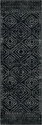 Wonnitar Washable Kitchen Runner Rug 2x6, Moroccan Black Runners for Hallway, Non Slip Bohemian Soft Bathroom Throw Mat Geometric Carpet Runner for Laundry Entryway Bedroom (Black,2'x6')