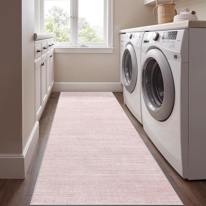 Art&Tuft Non-Slip Runner Rug - 2x5 Runner Rug Washable Low-Pile Rugs Runners, Soft Distressed Carpet Runner for Bedroom Bathroom Kitchen Laundry Living Room, Lightpink