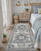 DEXI Hallway Runner Rug 3x8, Distressed Non Slip Runners Carpet, Boho Vintage Soft Thin Indoor Rug, Stain Resistant Washable Entry Mat for Entryway Kitchen Laundry Room Living Room, Blue Grey