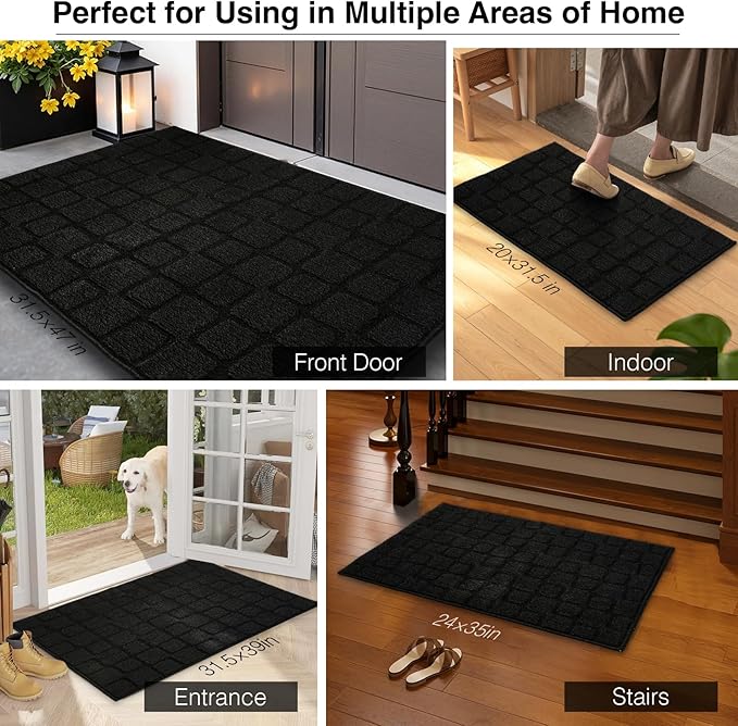Front Door Mat Outside Entrance, Outdoor Indoor Door Mats for Entryway, Entrance, Entry, Patio, Waterproof Non Slip Doormat, Low-Profile, 31.5" × 39“, Black
